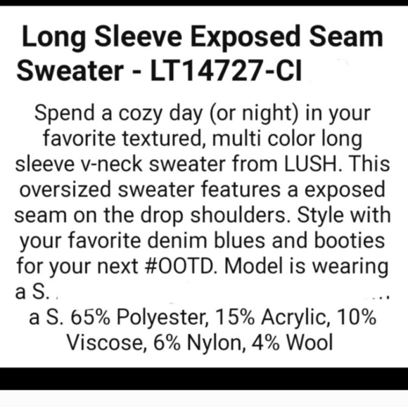 Lush Long Sleeve Sweater Sz S Multicolor Loose Knit Exposed Seams V-Neck Cozy - Picture 11 of 11